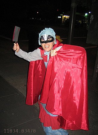 a crazy Mardi Gras supervillain milkmaid