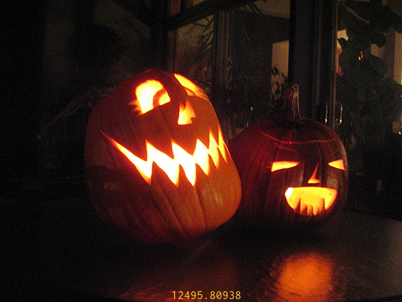 We come in peace and glowing Pumpkin Lanterns at Night